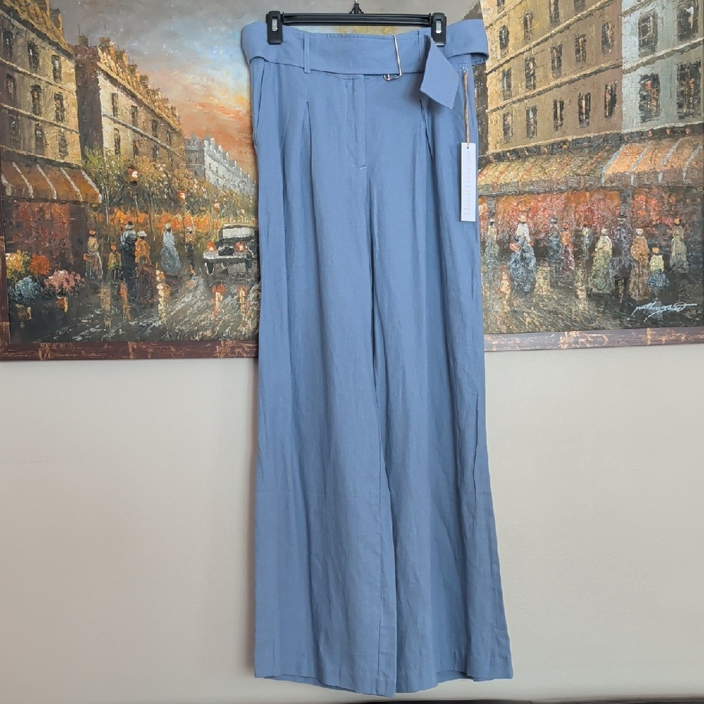 House Of Harlow 1960 Linen Blend High Waist Belted Wide-Leg Pants